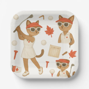 Canada Day themed for  golfer who love cats Paper Plate