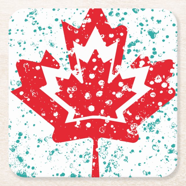 CANADA double RAIN EARTH MAPLE BY MASANSER PIXELAT Square Paper Coaster (Front)