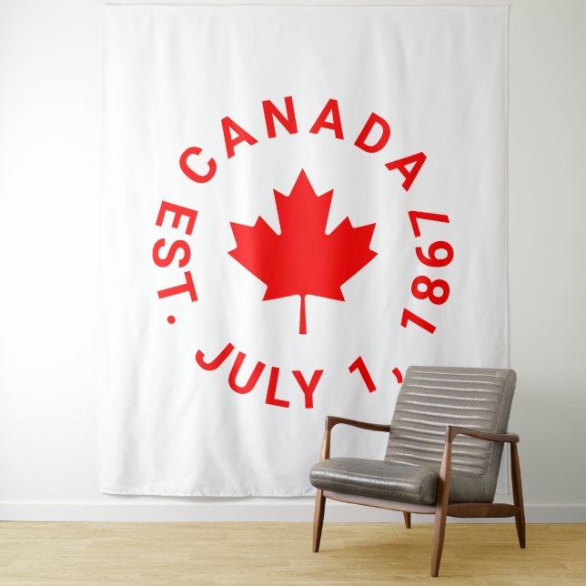 Canada est. july 1 1867 text red maple leaf  tapestry (In Situ)