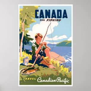 Canada Fishing Art Travel Poster Angler's Retro
