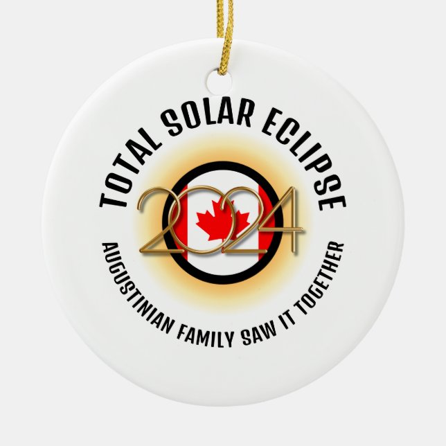 CANADA Flag 2024 TOTAL SOLAR ECLIPSE Souvenir Ceramic Ornament (Front)