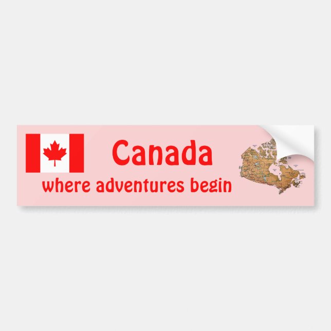 Canada Flag and Map Bumper Sticker (Front)