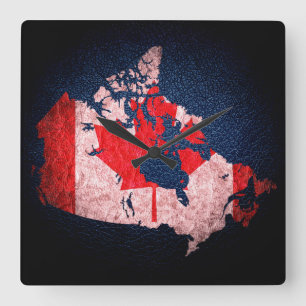 Canada Flag and Map Square Wall Clock