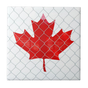 Canada Flag behind Chain Link Fence. Rustic & Cool Ceramic Tile