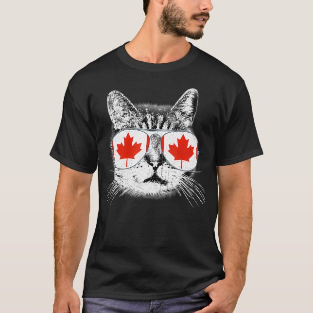 Canada Flag Canadian Cat Sunglasses Funny T  Men T-Shirt (Front)