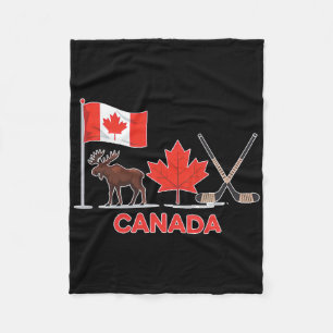 Canada Flag Canadian Maple Leaf Deer Ice Hockey Fleece Blanket