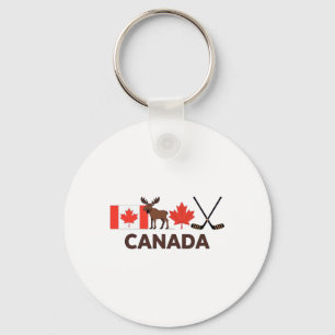 Canada Flag Canadian Maple Leaf Deer Ice Hockey Key Ring