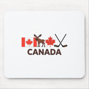 Canada Flag Canadian Maple Leaf Deer Ice Hockey Mouse Pad