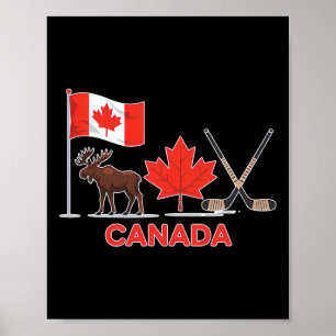 Canada Flag Canadian Maple Leaf Deer Ice Hockey Poster
