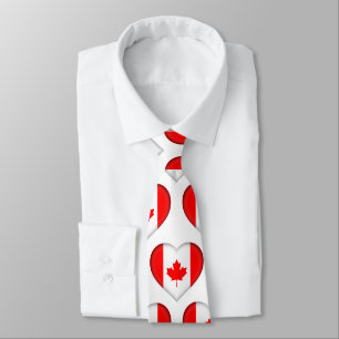 Canada Flag Colours Heart Pattern Neck Tie