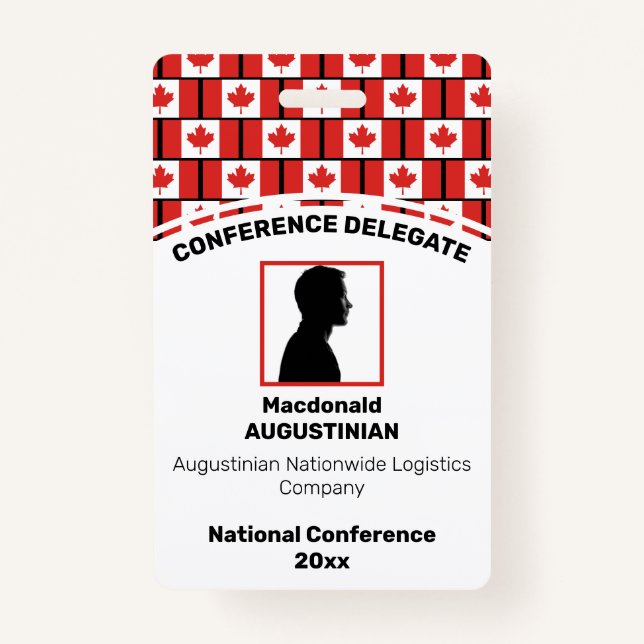 CANADA FLAG Customised Logo Photo ID Name ID Badge (Front)