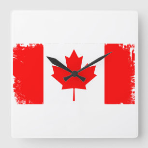 Canada flag distressed square wall clock