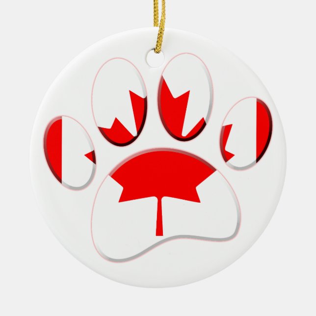 Canada Flag Dog Paw Print Ceramic Ornament (Front)