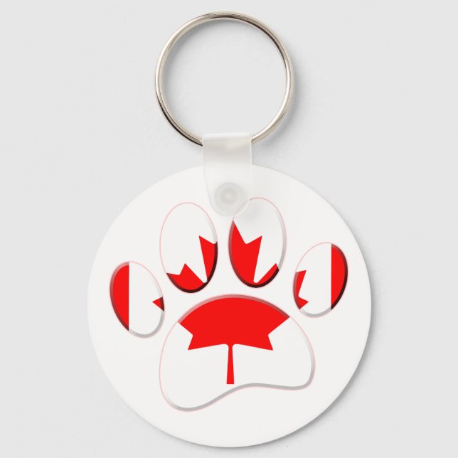Canada Flag Dog Paw Print Key Ring (Front)