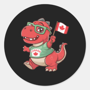 Canada Flag Funny Red Dinosaur Toddler Shirt Classic Round Sticker