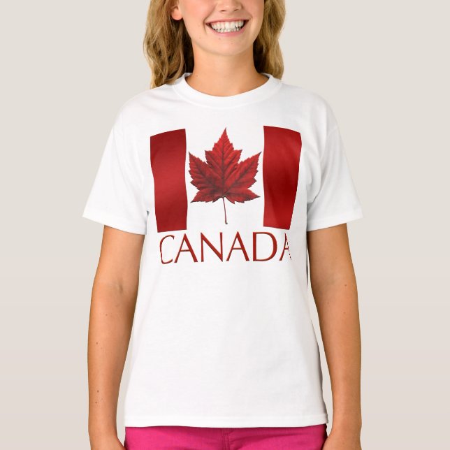 Canada Flag Girls T-shirts Kids Canada Souvenirs (Front)