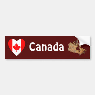 Canada Flag Heart + Map Bumper Sticker