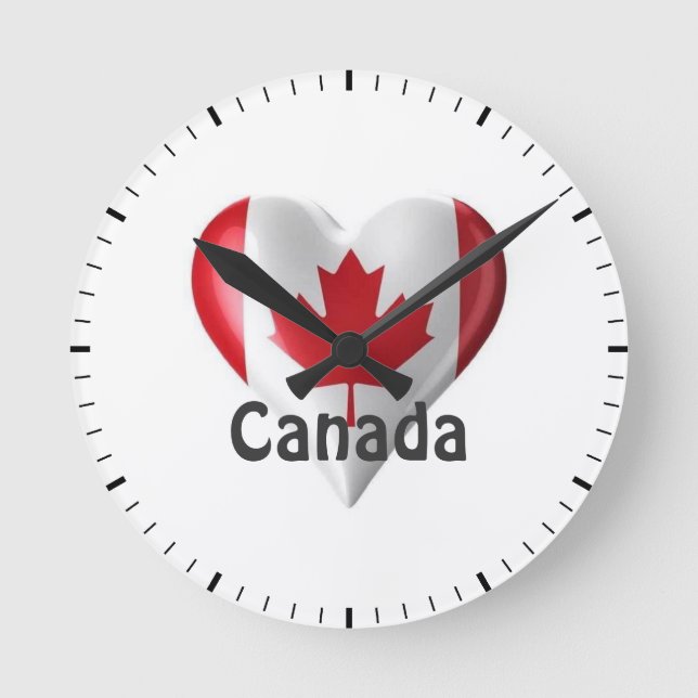 Canada Flag Heart Round Clock (Front)