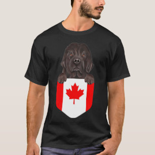 Canada Flag Newfoundland Dog In Pocket T-Shirt