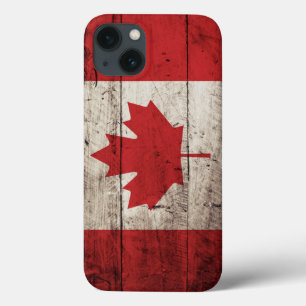 Canada Flag on Old Wood Grain iPhone 13 Case