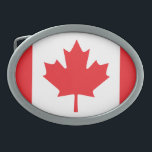 Canada Flag Oval Belt Buckle<br><div class="desc">Canadian Flag. The eleven pointed red red maple leaf and symmetrical red stripes make this one of the most recognisable national flags.</div>