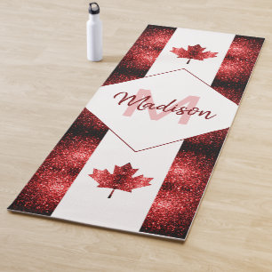 Canada flag red sparkles pattern Monogram Yoga Mat