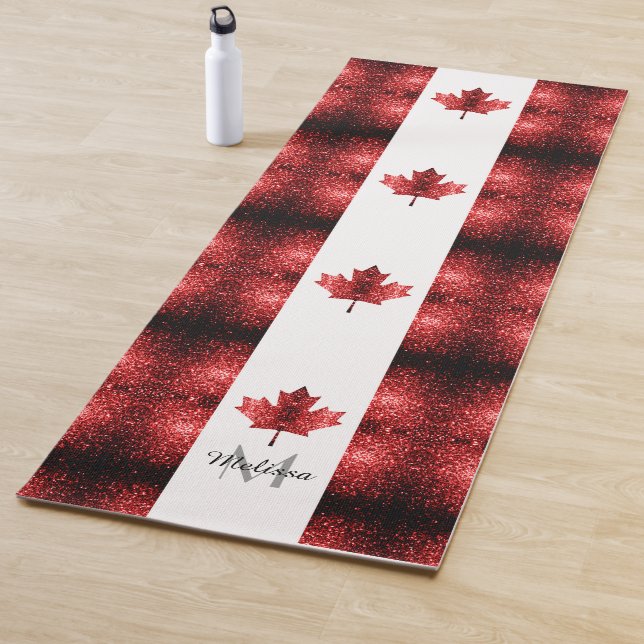 Canada flag red sparkles pattern Monogram Yoga Mat (In Situ)