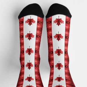 Canada flag red sparkles pattern socks