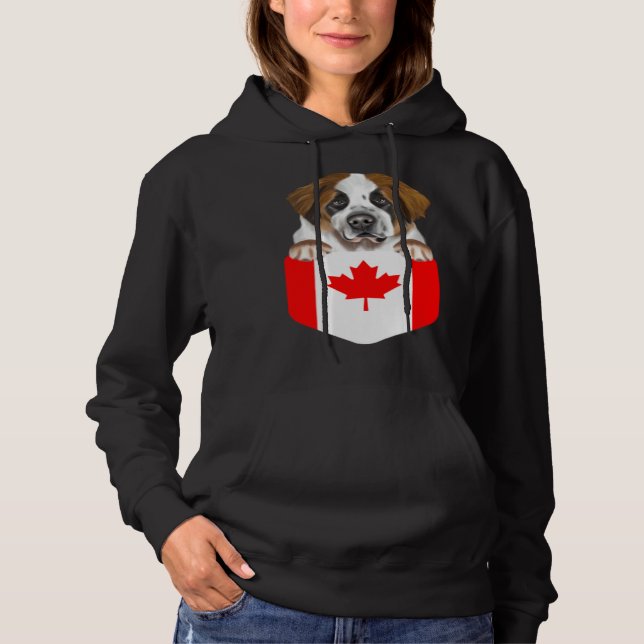 Canada Flag St Bernard Dog In Pocket Hoodie (Front)