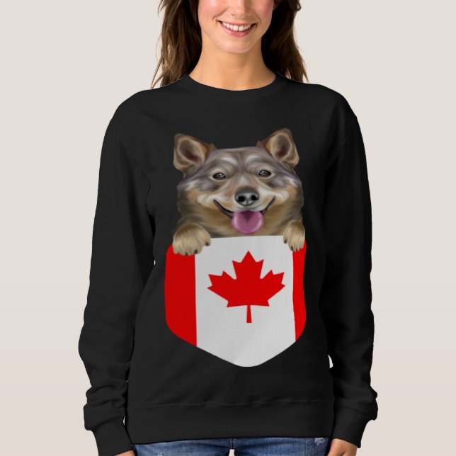 Canada Flag Swedish Vallhund Dog In Pocket Sweatshirt (Front)