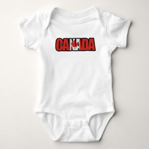 Canada Flag With Maple Leaf In Typographic Text Baby Bodysuit