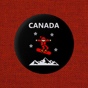Canada Flying Red Snowboarder Colour 6 Cm Round Badge