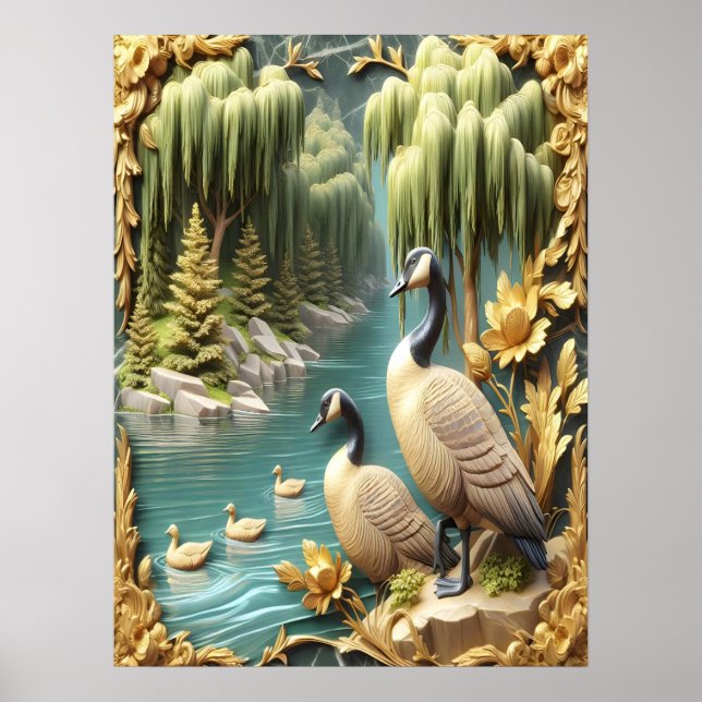 Canada Geese Amidst the Weeping Willows 18x24 Poster (Front)