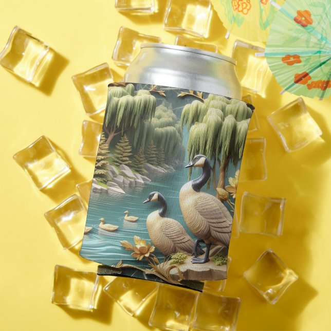 Canada Geese Amidst the Weeping Willows  Can Cooler (In Situ Summer)