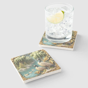 Canada Geese Amidst the Weeping Willows Stone Coaster