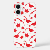 Canada Geese and Maple Leaves - Canadian flag red.