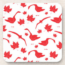 Canada Geese and Maple Leaves - Canadian flag red.
