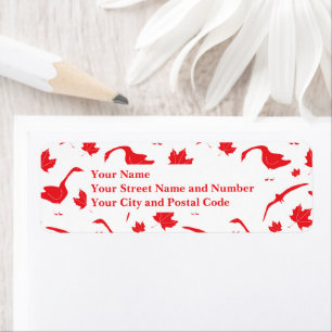 Canada Geese and Maple Leaves - Canadian flag red. Return Address Label