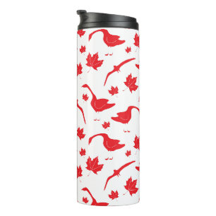 Canada Geese and Maple Leaves - Canadian flag red. Thermal Tumbler