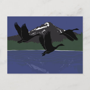 Canada Geese Flying Over Mountain Lake Wilderness  Holiday Postcard