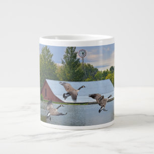 Canada Geese Landing On The Pond Large Coffee Mug