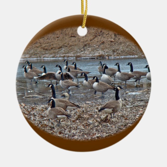 Canada Geese on Green Lane Reservoir Ceramic Tree Decoration (Front)