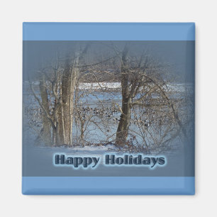 Canada Geese on Green Lane Reservoir Happy Holiday Magnet