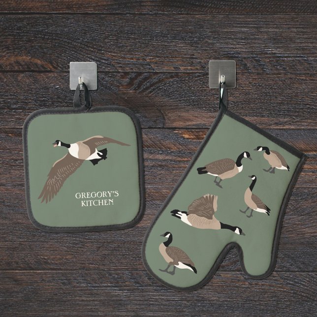 Canada Geese Personalised Goose Themed Oven Mitt & Pot Holder Set (Creator Uploaded)
