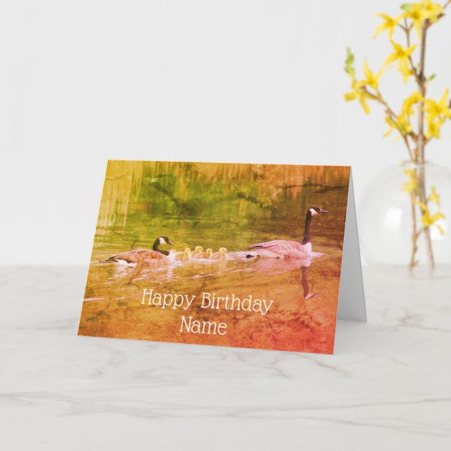 Canada Goose Family Nature Art Birthday Card (Yellow Flower)