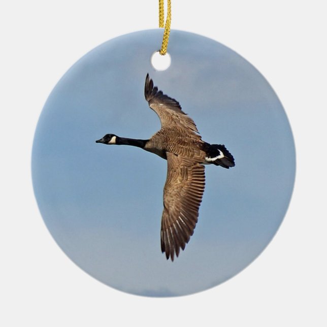 Canada Goose in Flight Ceramic Tree Decoration (Front)