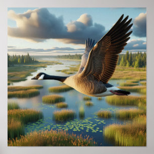 Canada Goose in Tranquil Wetlands Poster