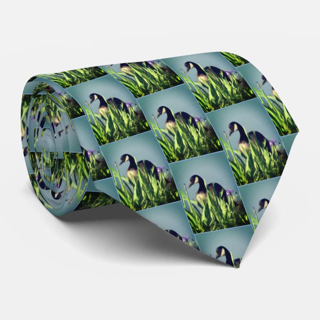 Canada Goose Irises Nature Art Blue Tie (Rolled)
