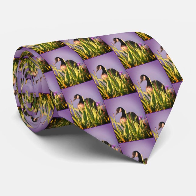 Canada Goose Irises Nature Art Purple Tie (Rolled)
