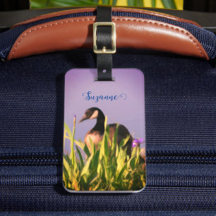 Canada Goose Irises Nature Painting Personalised Luggage Tag